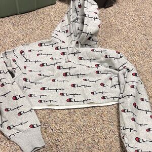 Champion Heather Gray All-Over Logo Hoodie